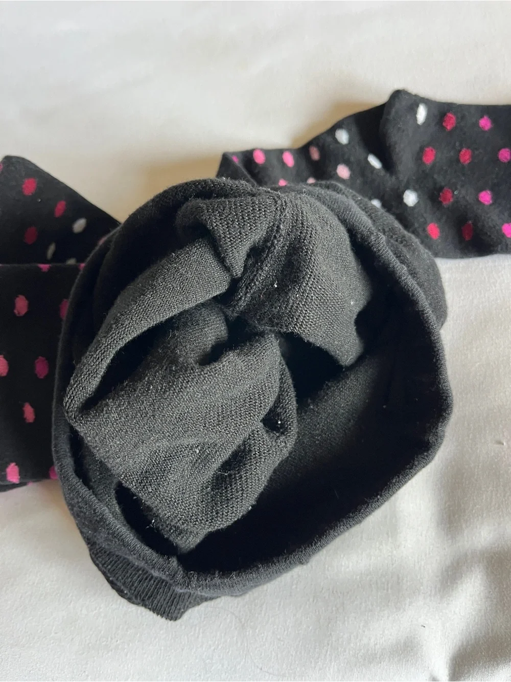 Black Pink Polka Dot Knit Tights Girls Size 12-14 Cotton Blend Stretch Stockings